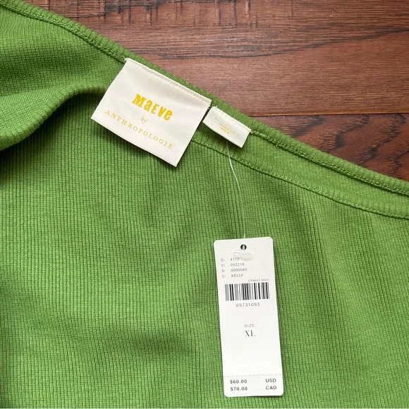 NWT Maeve by Anthropologie Kelly green XL one shoulder ribbed top - Picture 2 of 4